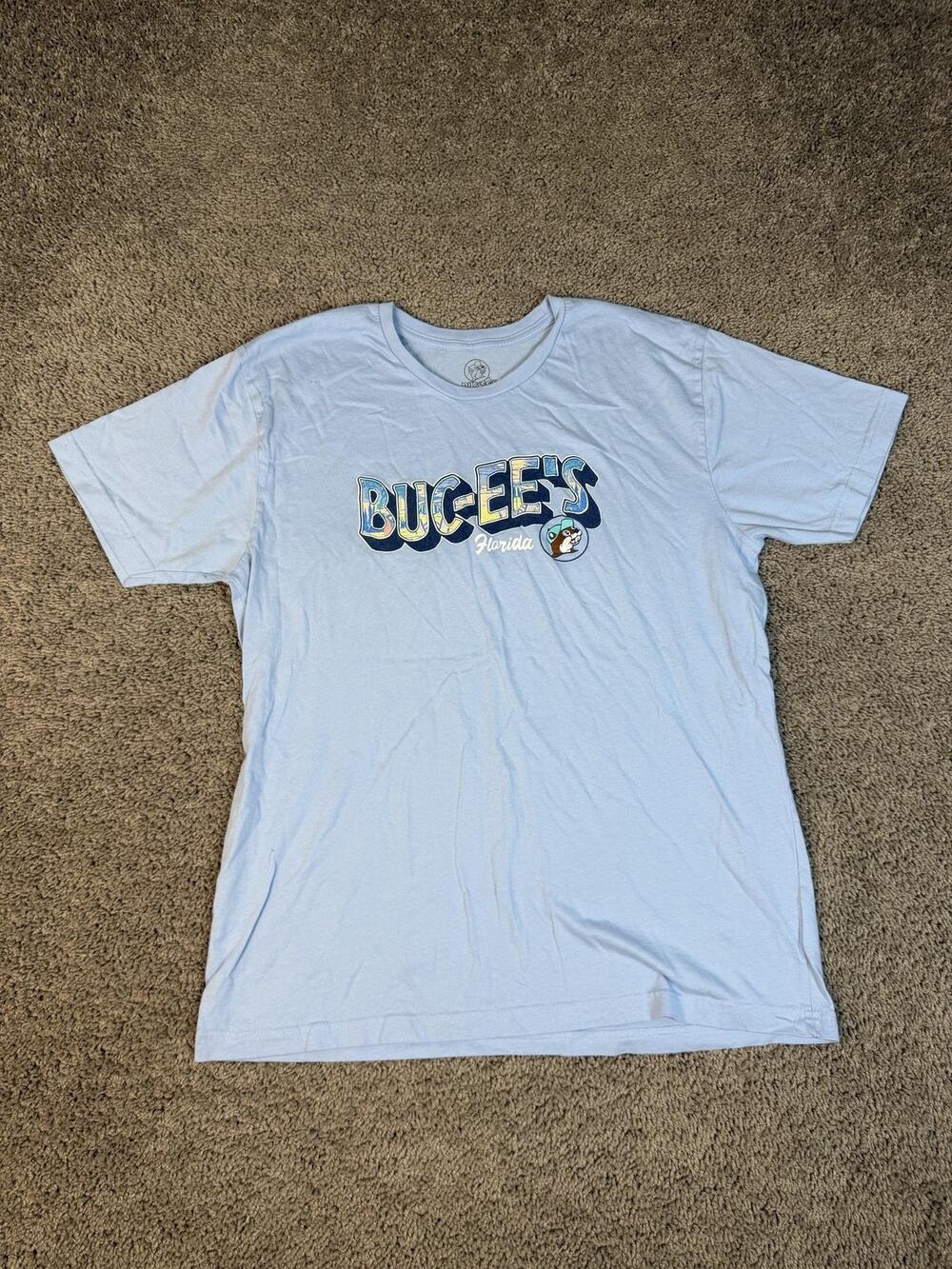 Buc-Ee's Shirt Mens L Light Blue Florida Graphic Crew Neck Cotton Tagless